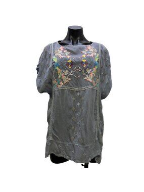 Johnny Was Blue Floral Embroidered Blouse Size L